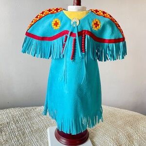 American Girl Kaya Blue Pow Wow Dress and Fancy Shawl Outfit Skirt
